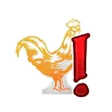 Golden rooster with exclamation mark